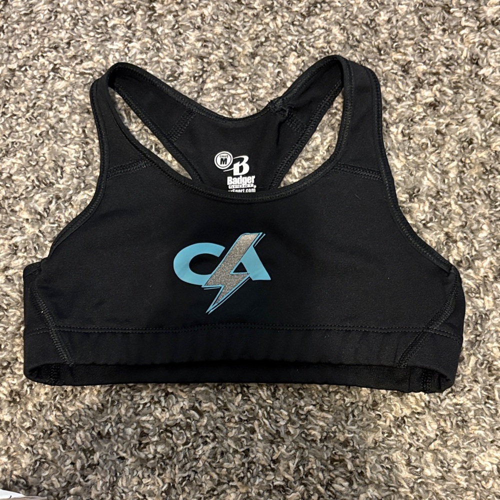 Black Sports Bra with Blue CA Lightning Logo